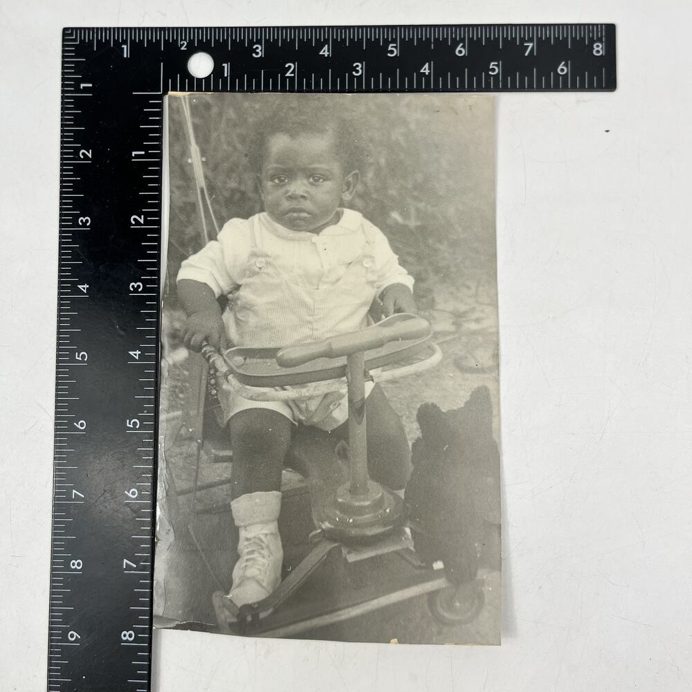Antique Black African Americana Photo Baby Boy Velocipede Toy 1920s Original 5x8